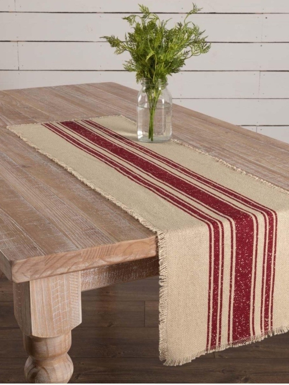 Set of 2 Yuletide Burlap Red Stripe Table Runners 12x36 & 12x48